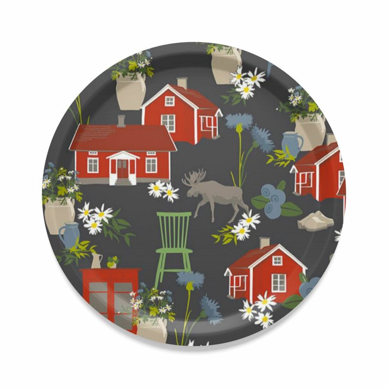 Strövtåg grå rund bricka Arvidssons Textil