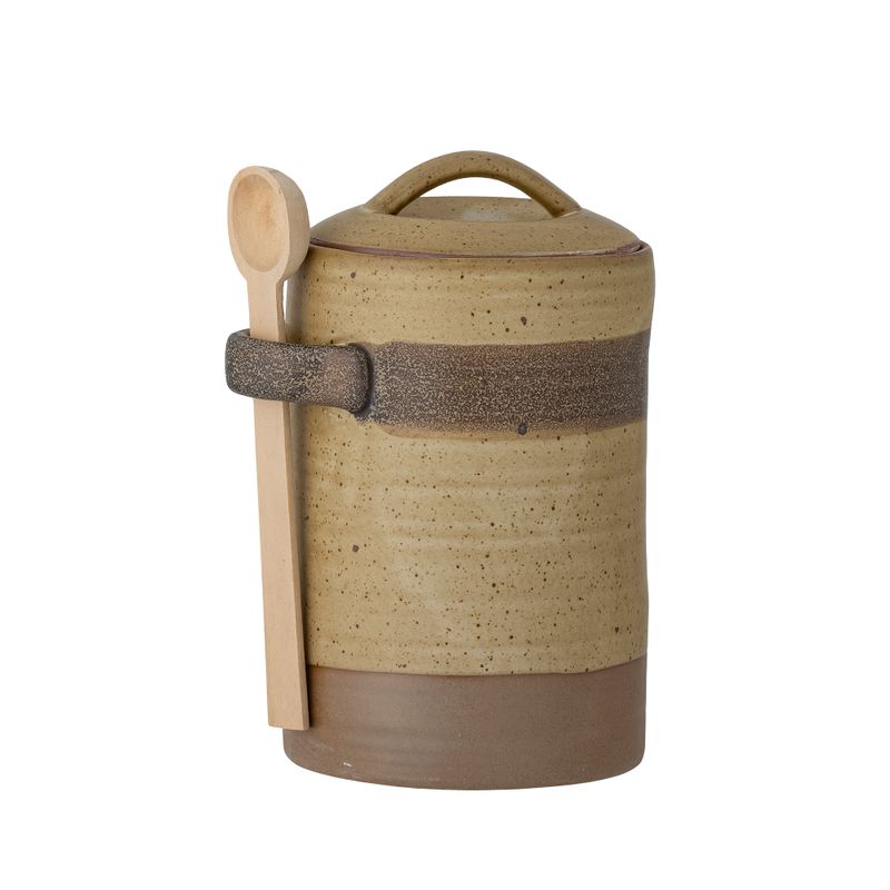 Burk med lock och sked Natur Stengods Solange | Bloomingville