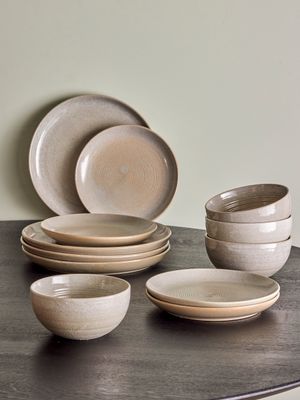 Servis Grå Stengods Taupe 12-delars set | Bloomingville