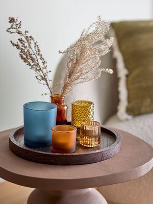 Bricka med värmeljushållare Brun Glas Sanga Set om 6 | Bloomingville