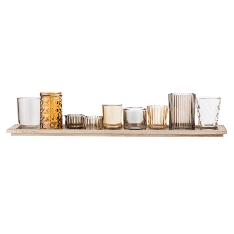 Bricka med värmeljushållare Brun Glas Sanga Set om 10 | Bloomingville