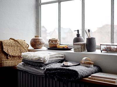 Tvålpumpsset Grå Stengods Hrin Set om 3 | Bloomingville