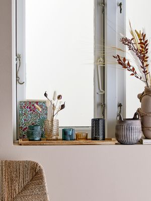 Bricka med värmeljushållare Blå Glas Sanga Set om 6 | Bloomingville