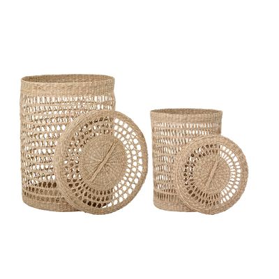 Korg med lock Natur Sjösäv Connie Set om 2 | Bloomingville