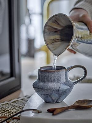 Bloomingville Bessie Mugg, Blå, Stengods Ø10xH9 cm, Set om 4