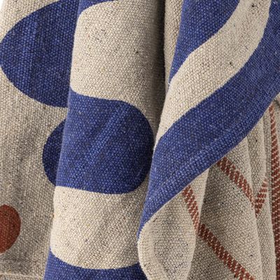 Bloomingville Eviaya Pläd, Blå, Återvunnen Bomull L160xW130 cm