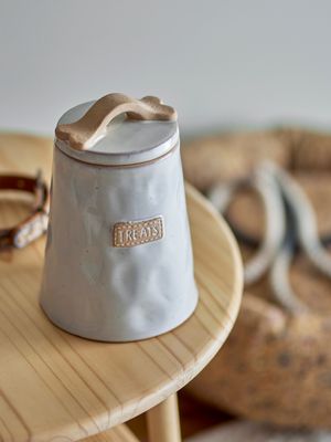 Burk med lock Vit Stengods Bandit | Bloomingville