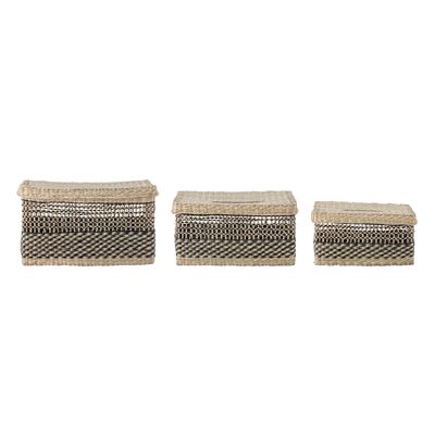 Korg med lock Svart Sjösäv Sabel Set om 3 | Bloomingville