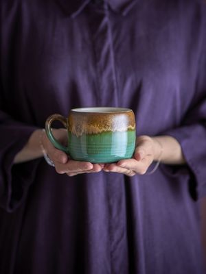 Bloomingville Sheen Mugg, Grön, Stengods Ø10,5xH8 cm, Set om 4