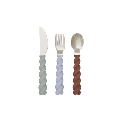 Bestick Ljus mint/Choko/Isblå Silikon. Rostfritt Stål OYOY MINI