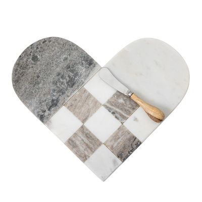 Serveringsbräda med kniv Grå Marmor Marcelline Set om 2 | Bloomingville