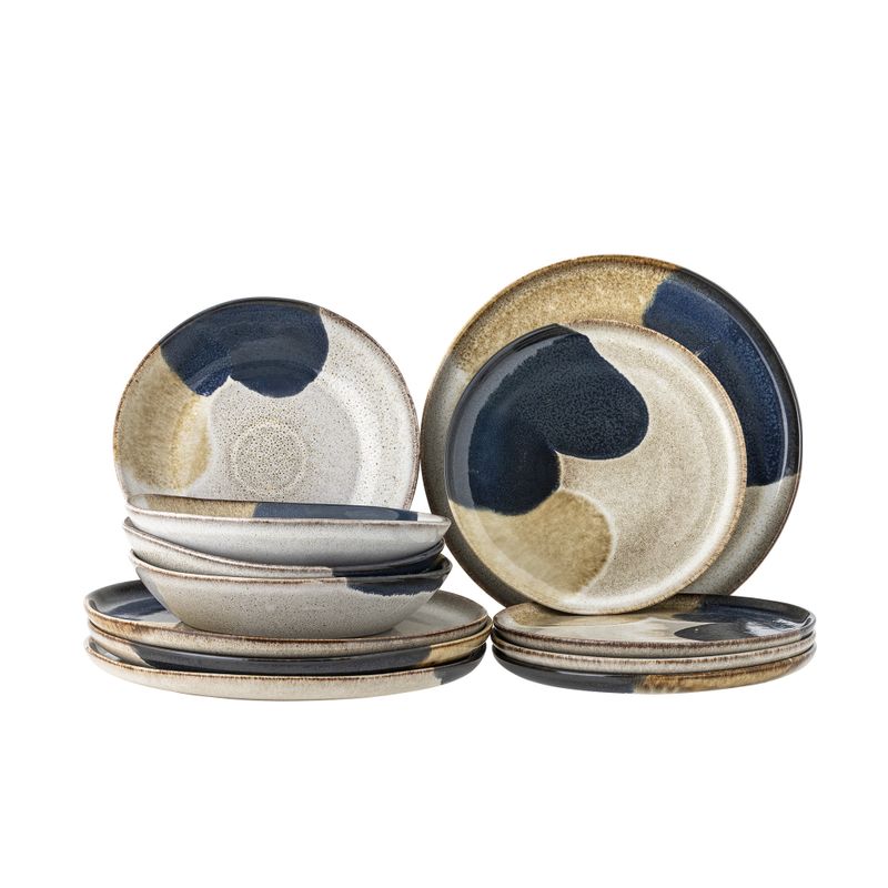 Jules Serveringsset Grå Stengods Plate deep 800 ml Set om 4x3 Bloomingville