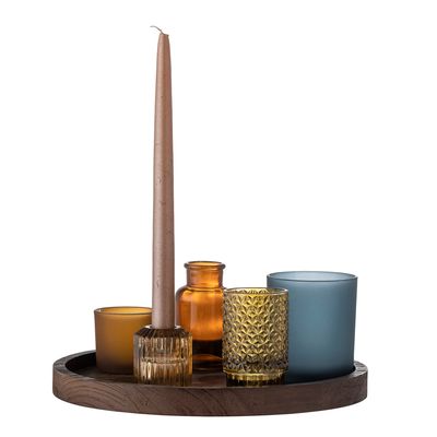 Bricka med värmeljushållare Brun Glas Sanga Set om 6 | Bloomingville