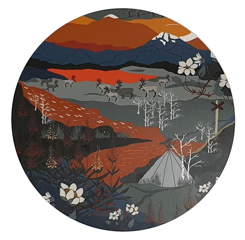 Fjällvandring orange runt grytunderlägg Arvidssons Textil
