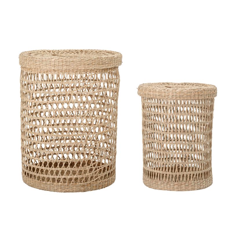 Korg med lock Natur Sjösäv Connie Set om 2 | Bloomingville