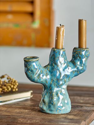 Ljusstake Blå Stengods | Bloomingville Creative