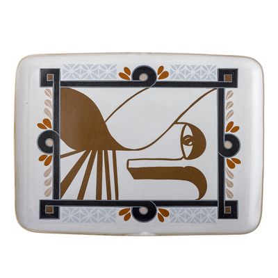 Bloomingville Rudaur Serveringstallrik, Blå, Stengods L37,5xH2xW27 cm