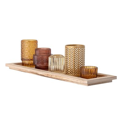 Bricka med värmeljushållare Brun Glas Sanga Set om 6 | Bloomingville