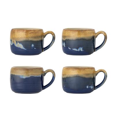 Bloomingville Sheen Mugg, Blå, Stengods Ø10,5xH8 cm, Set om 4