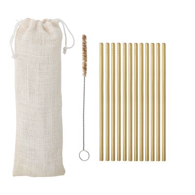 Sugrör och borste Guld Rostfritt stål Mendi Pack of 12 | Bloomingville