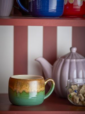 Bloomingville Sheen Mugg, Grön, Stengods Ø10,5xH8 cm, Set om 4