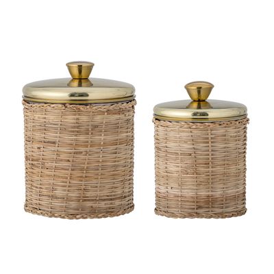 Burk med lock Mässing Rostfritt stål Abas Set om 2 | Bloomingville