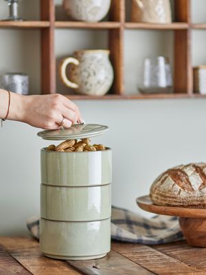 Burk med lock Grön Stengods | Bloomingville Creative