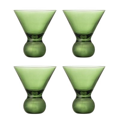 Bloomingville Corliss Cocktailglas, Grön, Glas Ø9,5xH11 cm, Set om 4