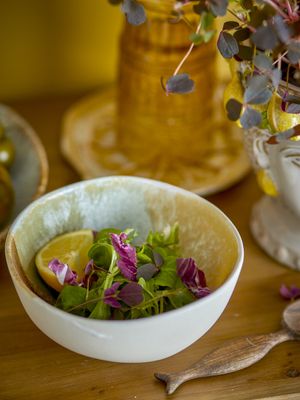 Bloomingville Lacey Skål, Gul, Stengods Ø15xH8 cm, Set om 4