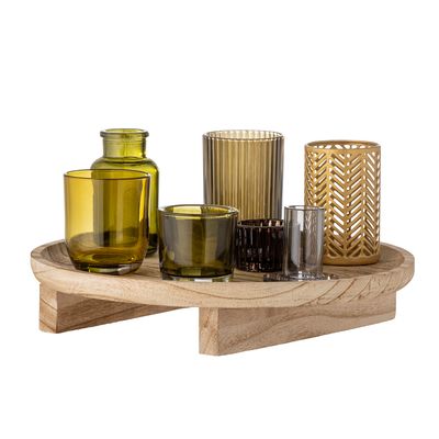 Bricka med värmeljushållare Natur Glas Sanga Set om 8 | Bloomingville