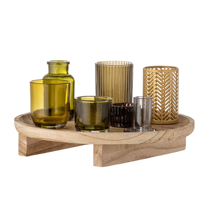 Bricka med värmeljushållare Natur Glas Sanga Set om 8 | Bloomingville