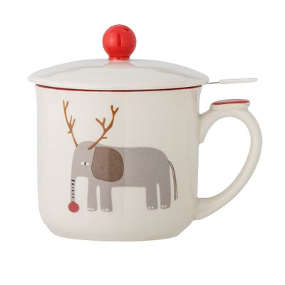 Mugg med lock och sil Röd Stengods Valentin | Bloomingville