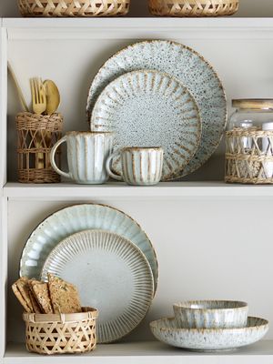 Fleur Serveringsset Natur Stengods Plate deep: 900 ml Set om 4x3 Bloomingville Creative