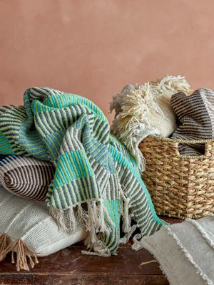Pläd Blå Återvunnen bomull | Bloomingville Creative