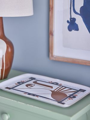 Bloomingville Rudaur Serveringstallrik, Blå, Stengods L37,5xH2xW27 cm