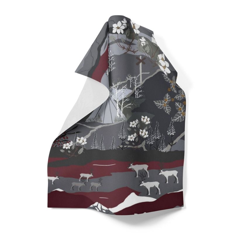 Fjällvandring grå/vinröd handduk Arvidssons Textil