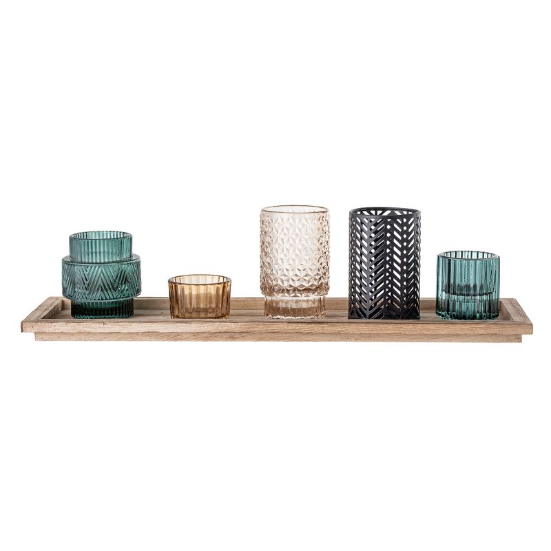 Bricka med värmeljushållare Blå Glas Sanga Set om 6 | Bloomingville