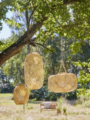 Musu Lykta m/glas Natur Bambu Ø25cm Bloomingville