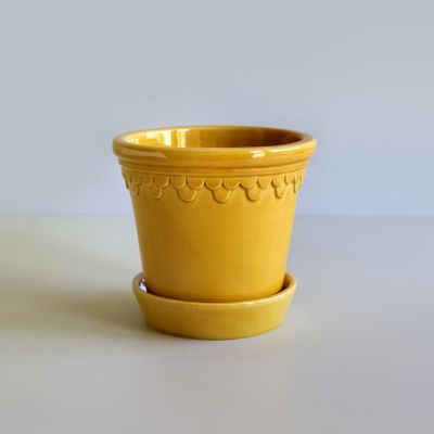 Bergs Potter Københavner GLAZED Kruka Med Fat Bärnstensgul, Ø 21 cm