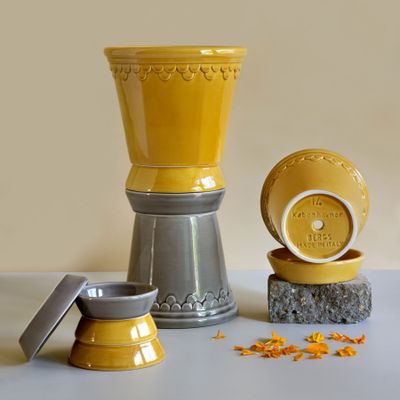 Bergs Potter Københavner GLAZED Kruka Med Fat Bärnstensgul, Ø 21 cm