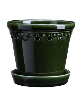 Bergs Potter Københavner GLAZED Kruka Med Fat Smaragdgrön, Ø 14 cm