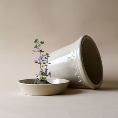 Bergs Potter Københavner GLAZED Kruka Med Fat Sandsten, Ø 25 cm