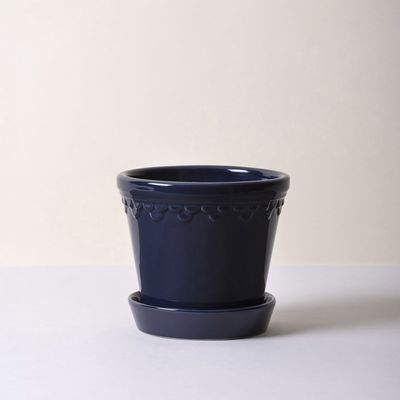 Bergs Potter Københavner GLAZED Kruka Med Fat Safirblå, Ø 18 cm