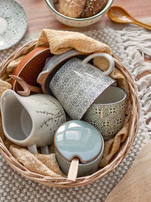 Burk med lock och sked Grön Stengods Pixie | Bloomingville