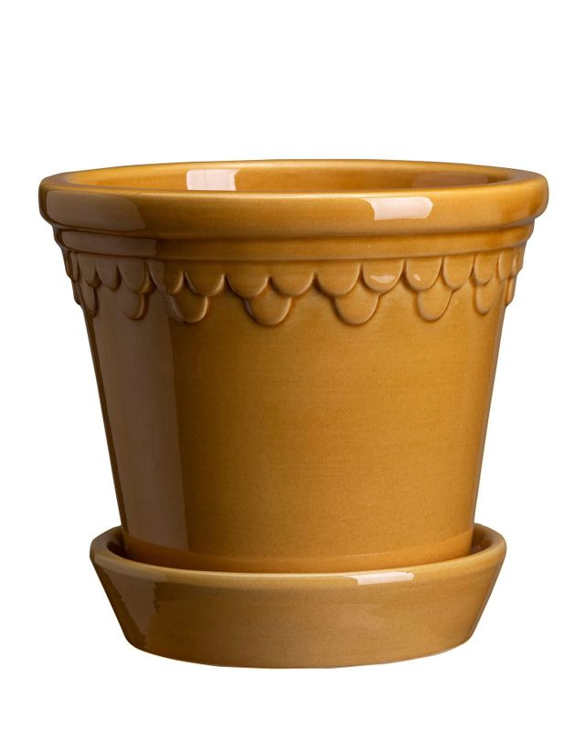Bergs Potter Københavner GLAZED Kruka med Fat Ø18 cm, Bärnstensgul