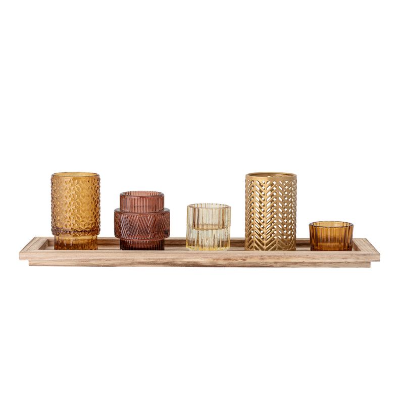 Bricka med värmeljushållare Brun Glas Sanga Set om 6 | Bloomingville