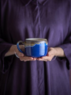 Bloomingville Sheen Mugg, Blå, Stengods Ø10,5xH8 cm, Set om 4