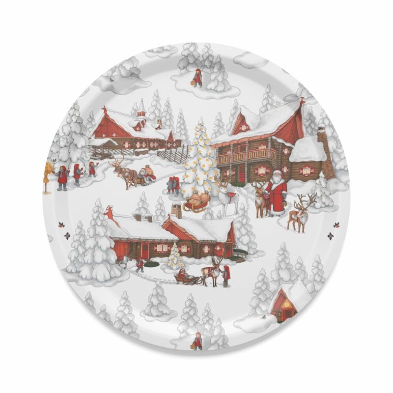 Tomtebyn offwhite/röd rund bricka Ø38 cm Arvidssons Textil