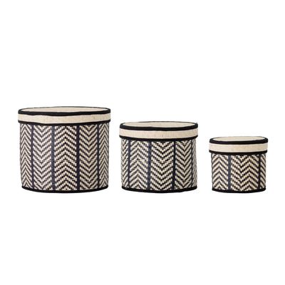 Korg med lock Svart Palmblad Islim Set om 3 | Bloomingville