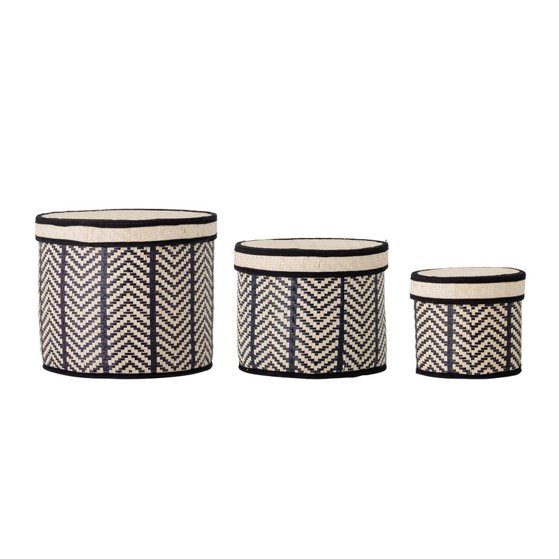 Korg med lock Svart Palmblad Islim Set om 3 | Bloomingville